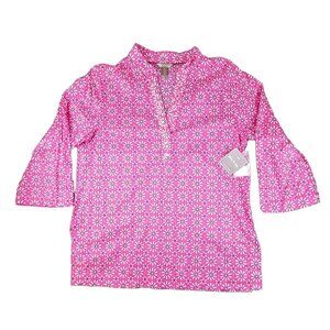 White Stag Womens Pink Tunic Blouse Floral & Sequins size M NWT  JH1249